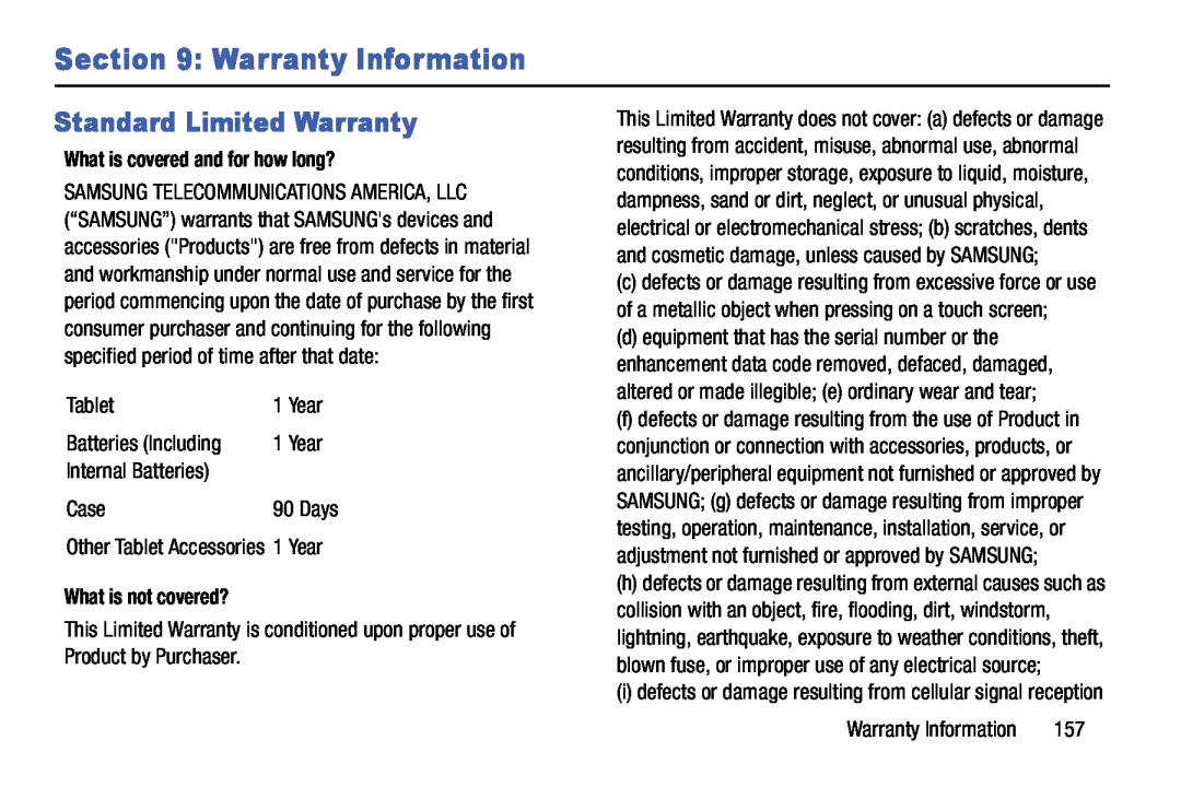 Samsung SM-T9000ZWAXAR user manual Warranty Information, Standard Limited Warranty, What is covered and for how long?, Year 