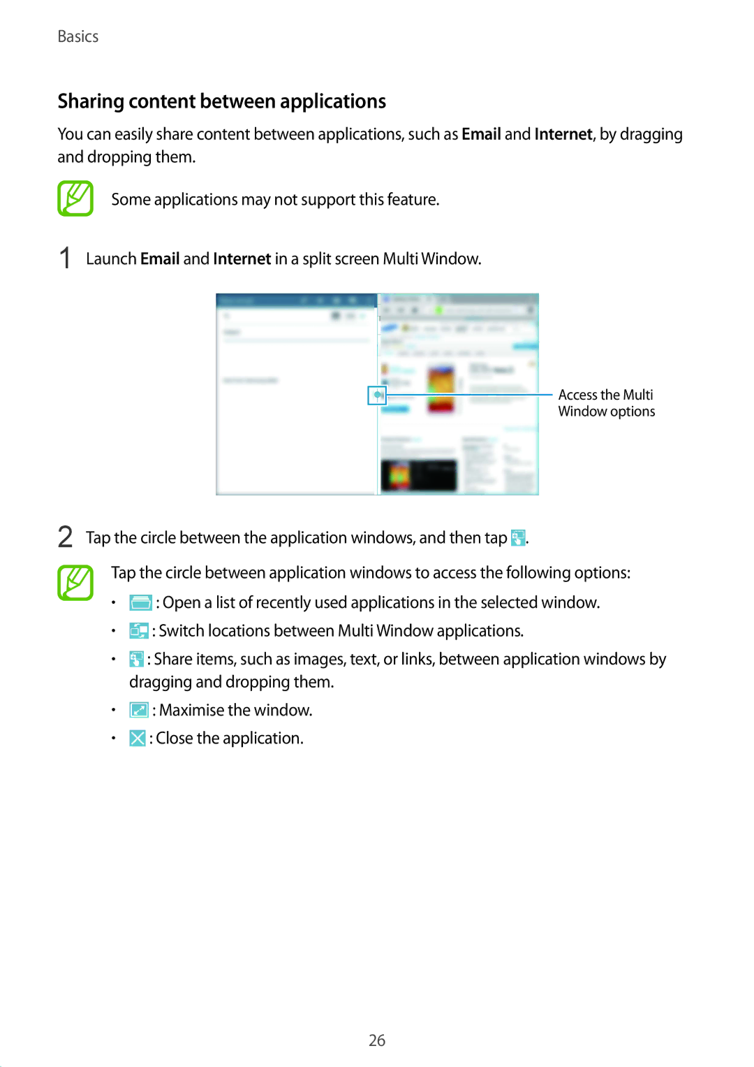 Samsung SM-T9000ZKAILO, SM-T9000ZWAILO manual Sharing content between applications 