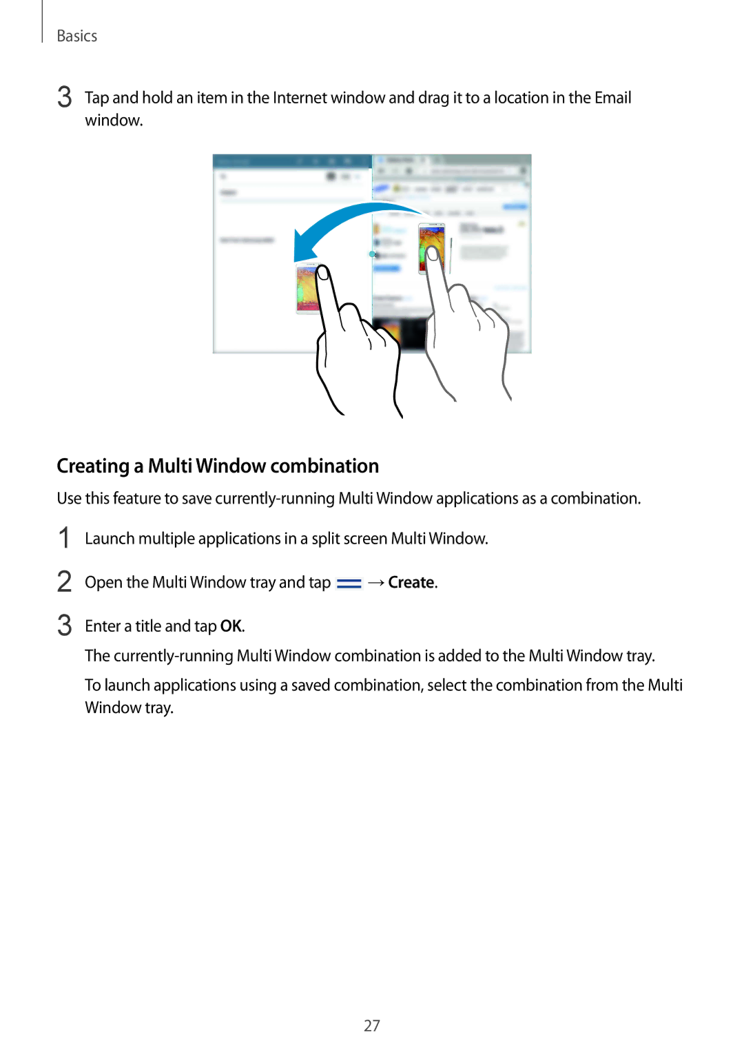 Samsung SM-T9000ZWAILO, SM-T9000ZKAILO manual Creating a Multi Window combination 