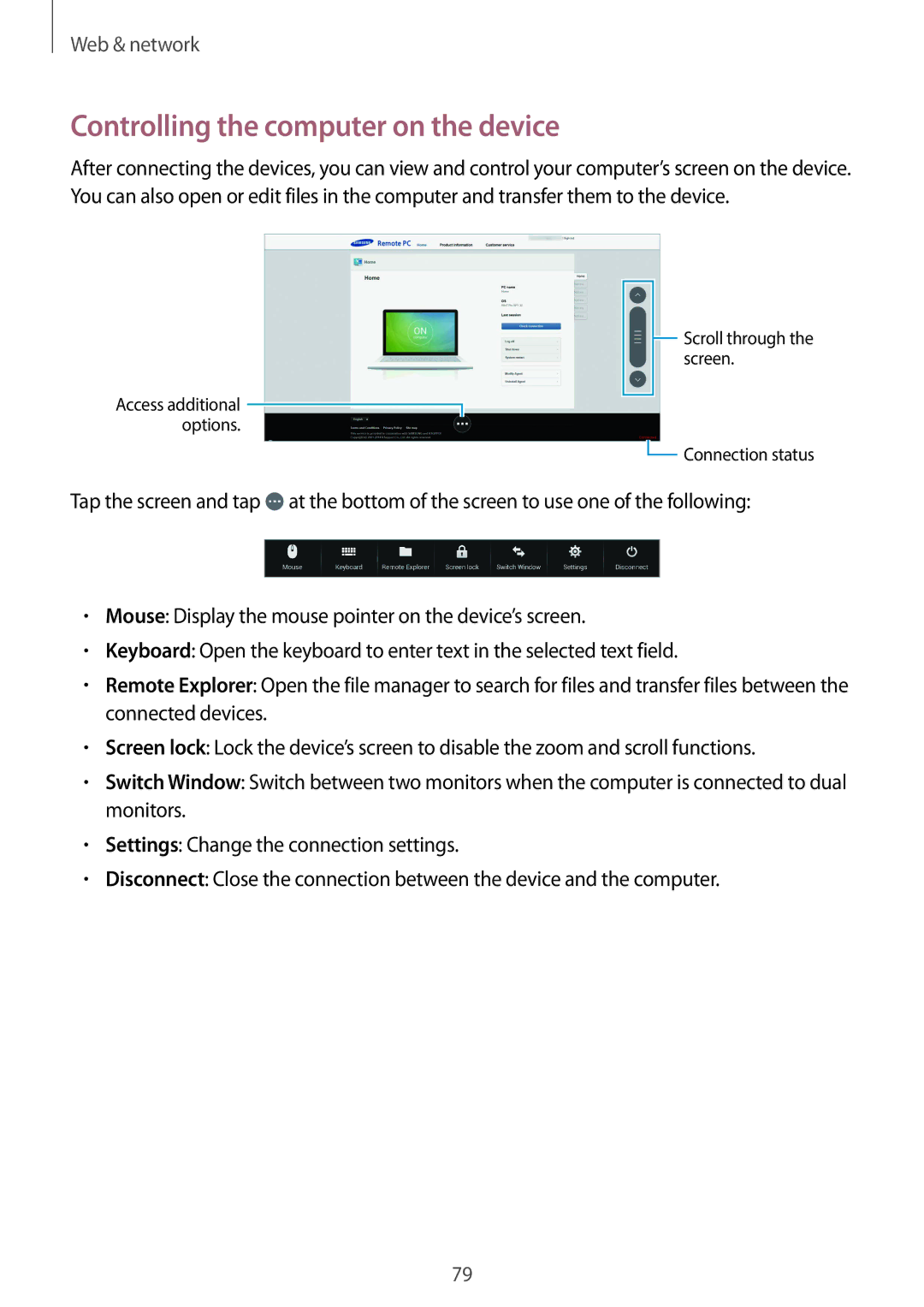 Samsung SM-T9000ZWAILO, SM-T9000ZKAILO manual Controlling the computer on the device 