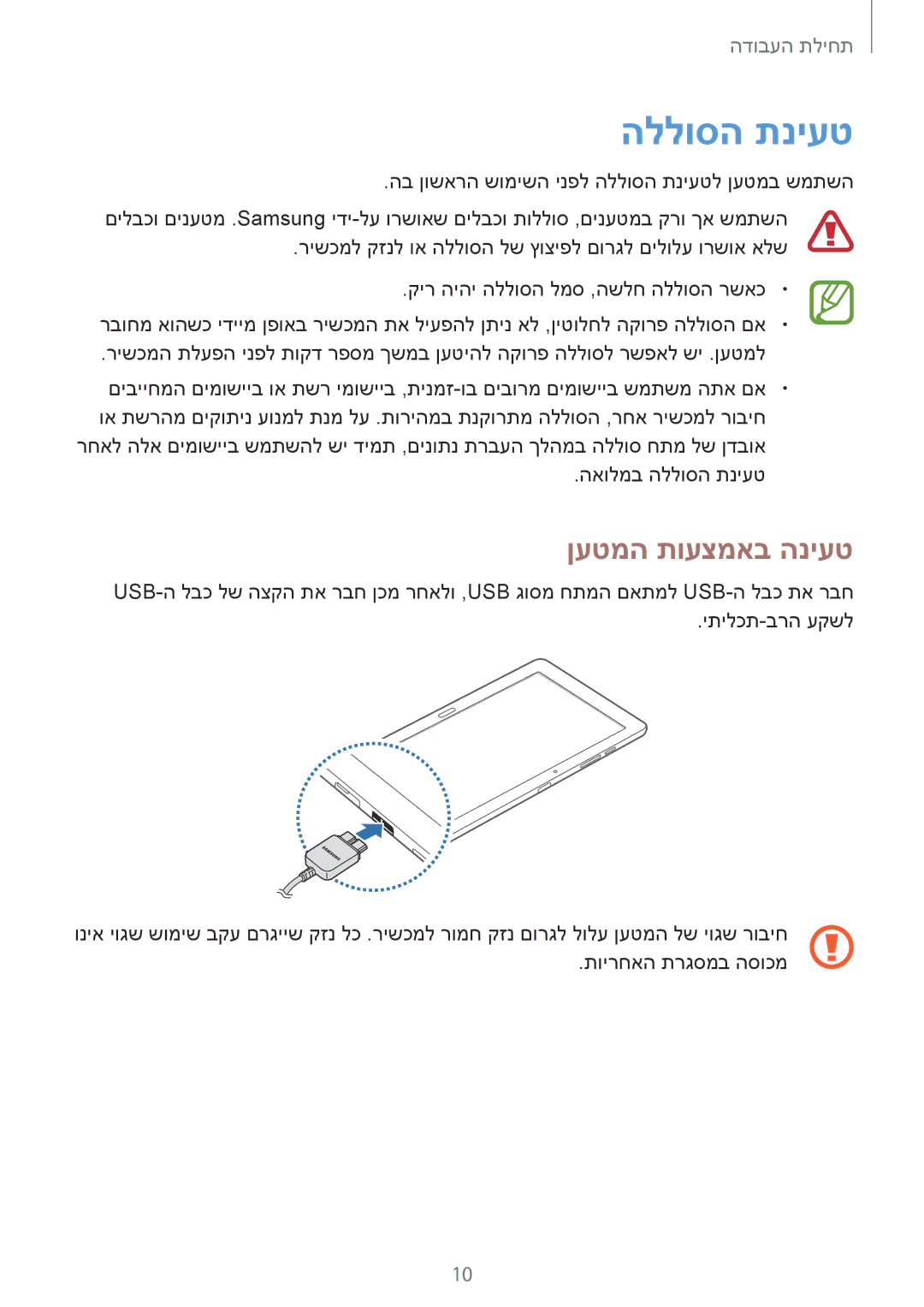 Samsung SM-T9000ZKAILO, SM-T9000ZWAILO manual הללוסה תניעט, ןעטמה תועצמאב הניעט 