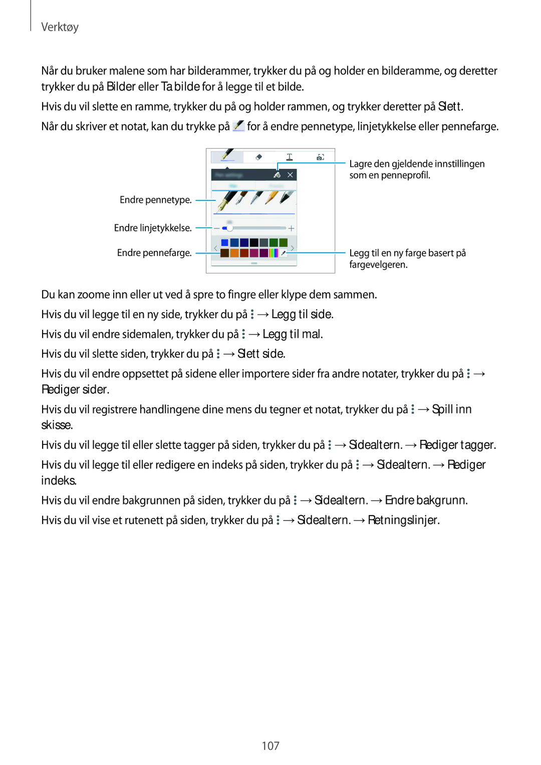 Samsung SM-T9000ZWANEE, SM-T9000ZKANEE manual Verktøy, →Legg til mal 