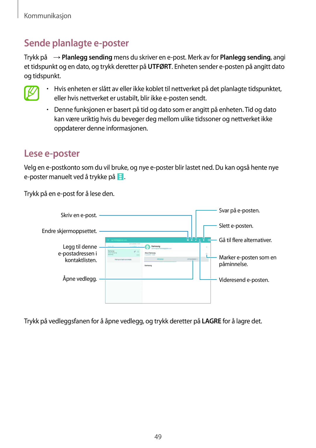 Samsung SM-T9000ZWANEE, SM-T9000ZKANEE manual Sende planlagte e-poster, Lese e-poster 
