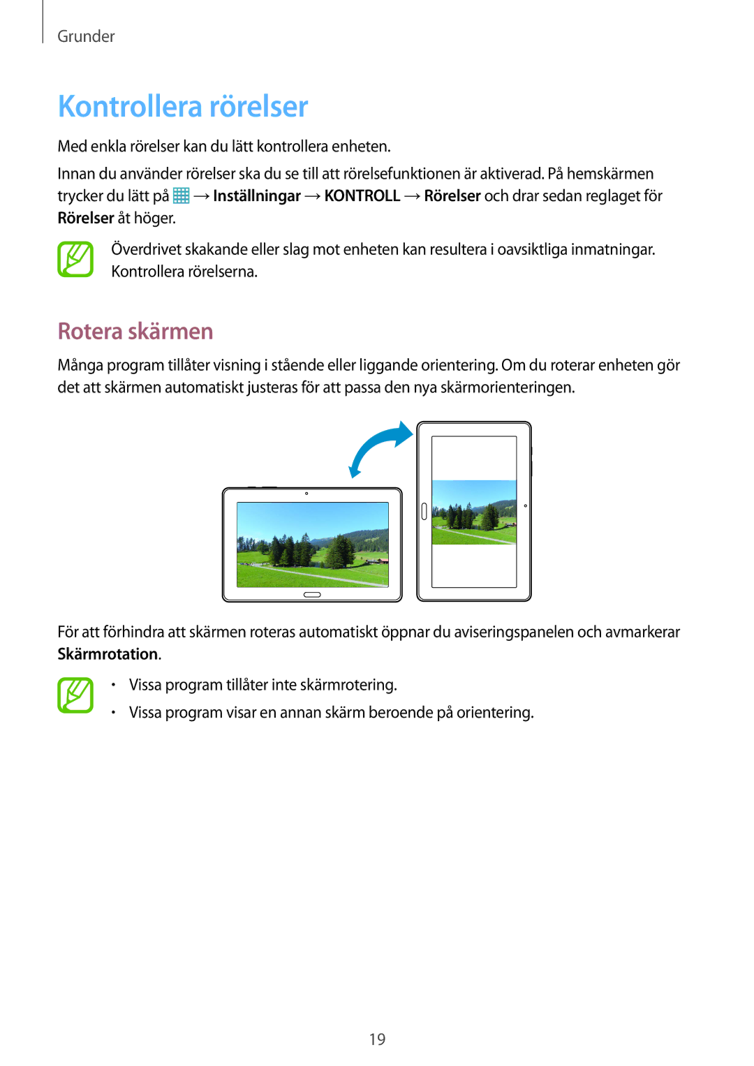 Samsung SM-T9000ZWANEE, SM-T9000ZKANEE manual Kontrollera rörelser, Rotera skärmen 