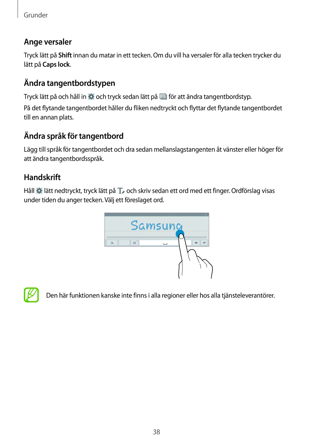 Samsung SM-T9000ZKANEE, SM-T9000ZWANEE Ange versaler, Ändra tangentbordstypen, Ändra språk för tangentbord, Handskrift 