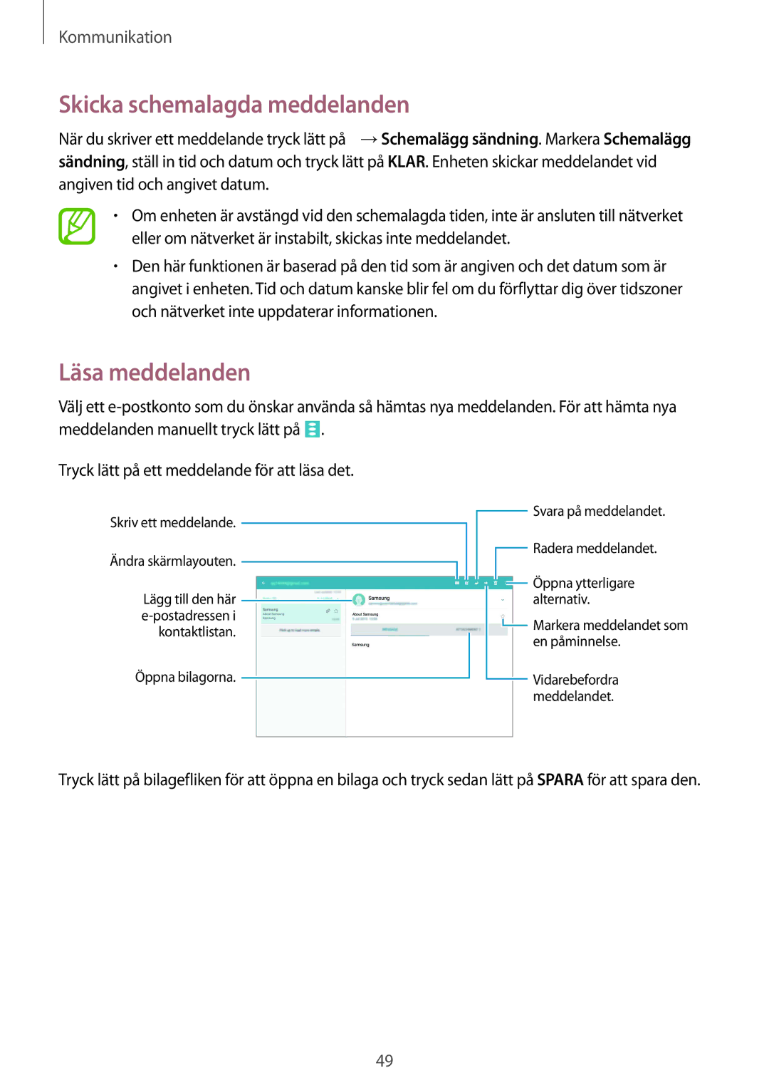 Samsung SM-T9000ZWANEE, SM-T9000ZKANEE manual Skicka schemalagda meddelanden, Läsa meddelanden 