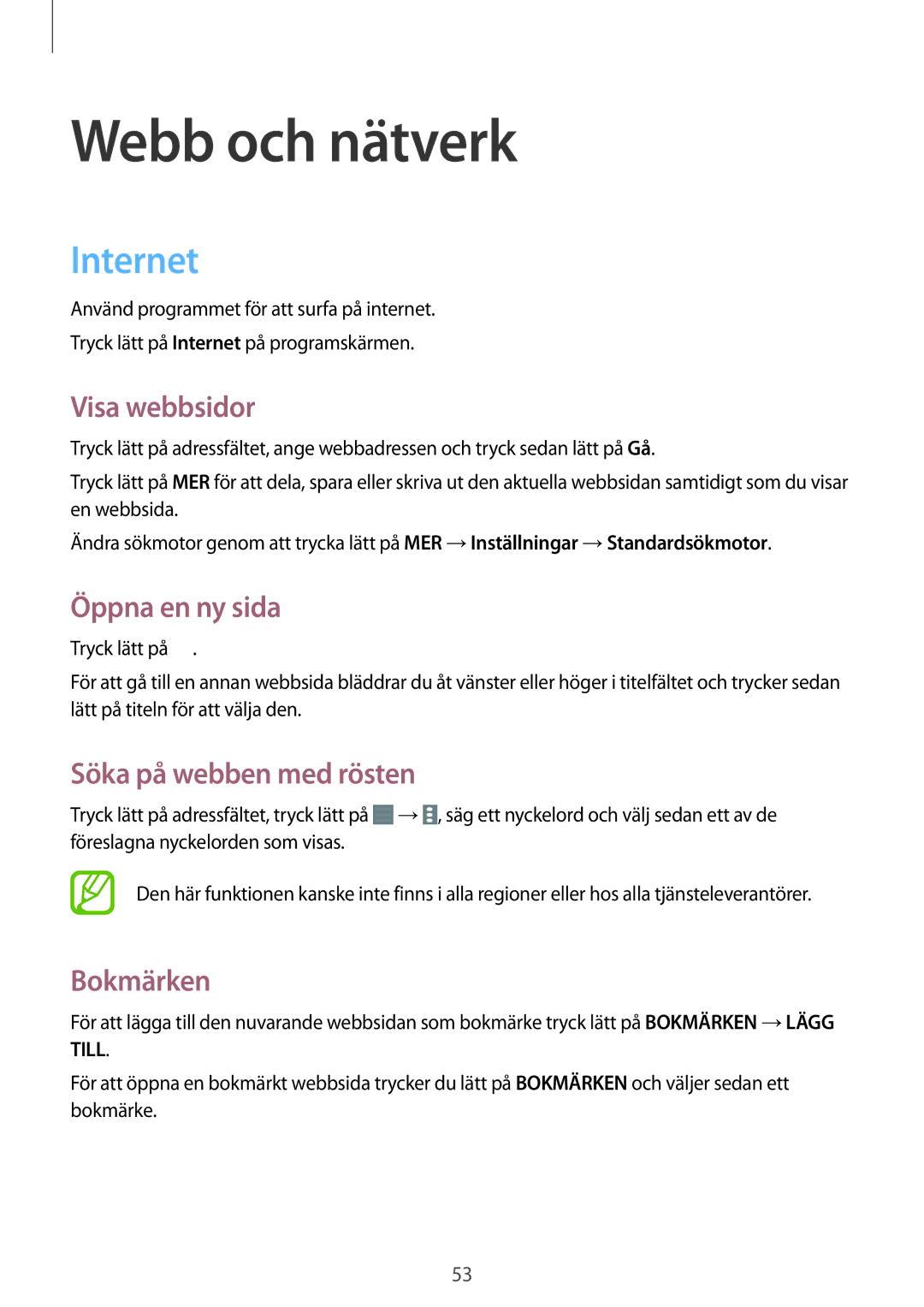 Samsung SM-T9000ZWANEE, SM-T9000ZKANEE manual Webb och nätverk, Internet 