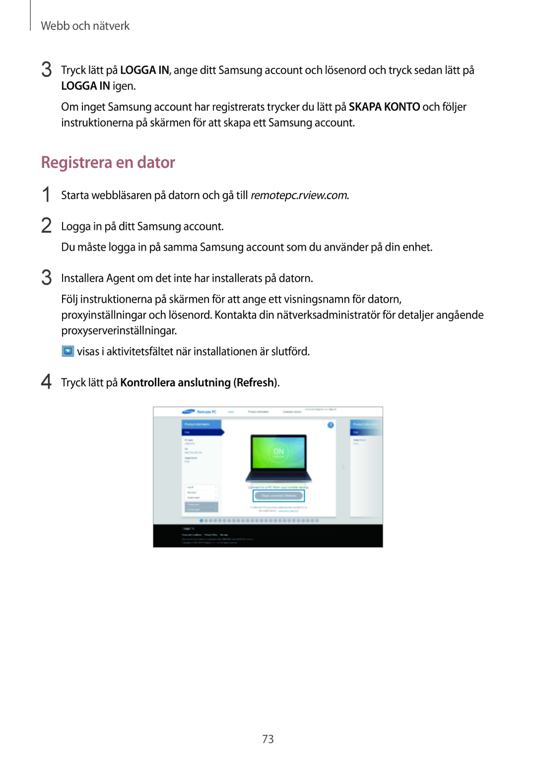 Samsung SM-T9000ZWANEE, SM-T9000ZKANEE manual Registrera en dator 