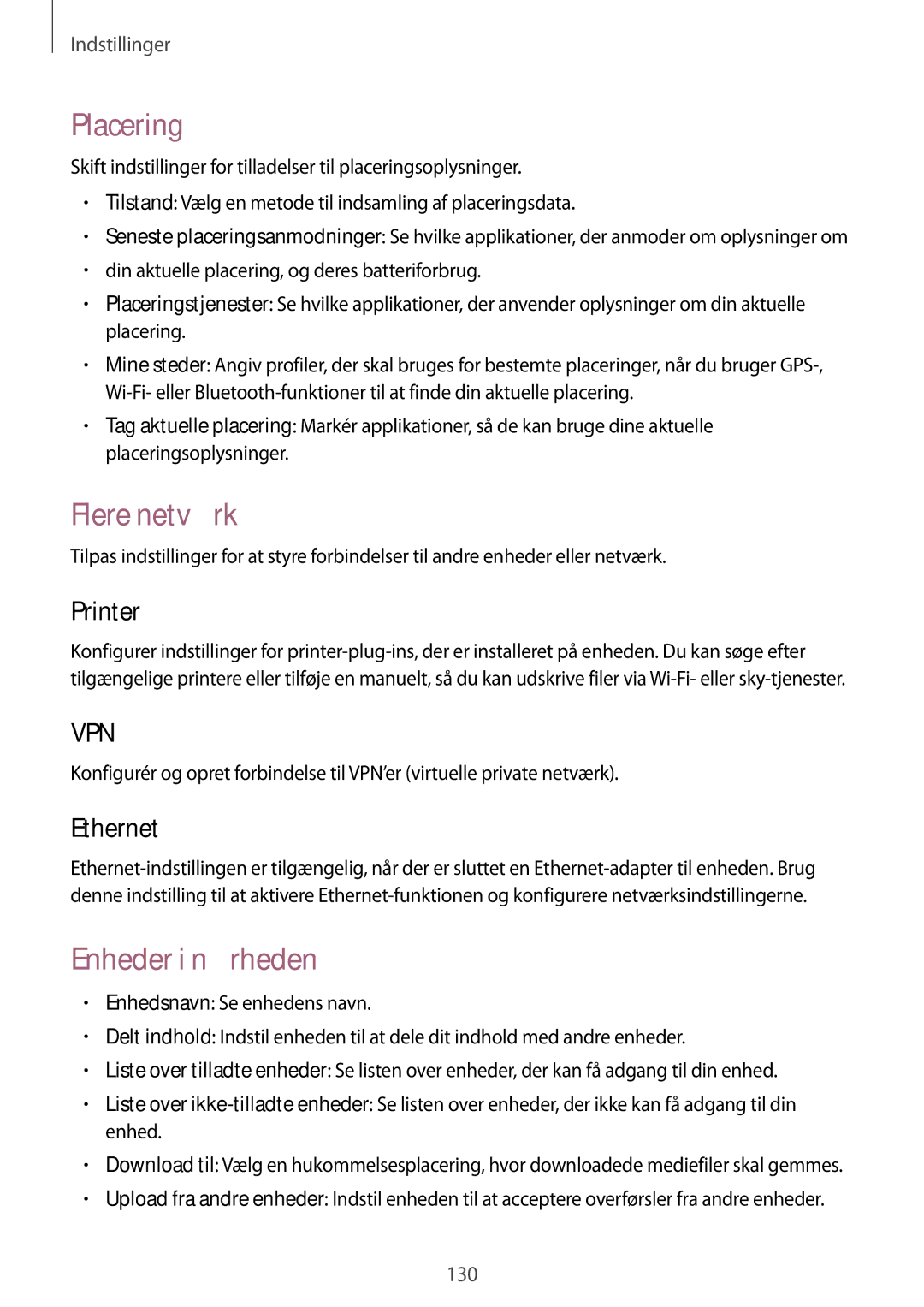 Samsung SM-T9000ZKANEE, SM-T9000ZWANEE manual Placering, Flere netværk, Enheder i nærheden, Printer, Ethernet 