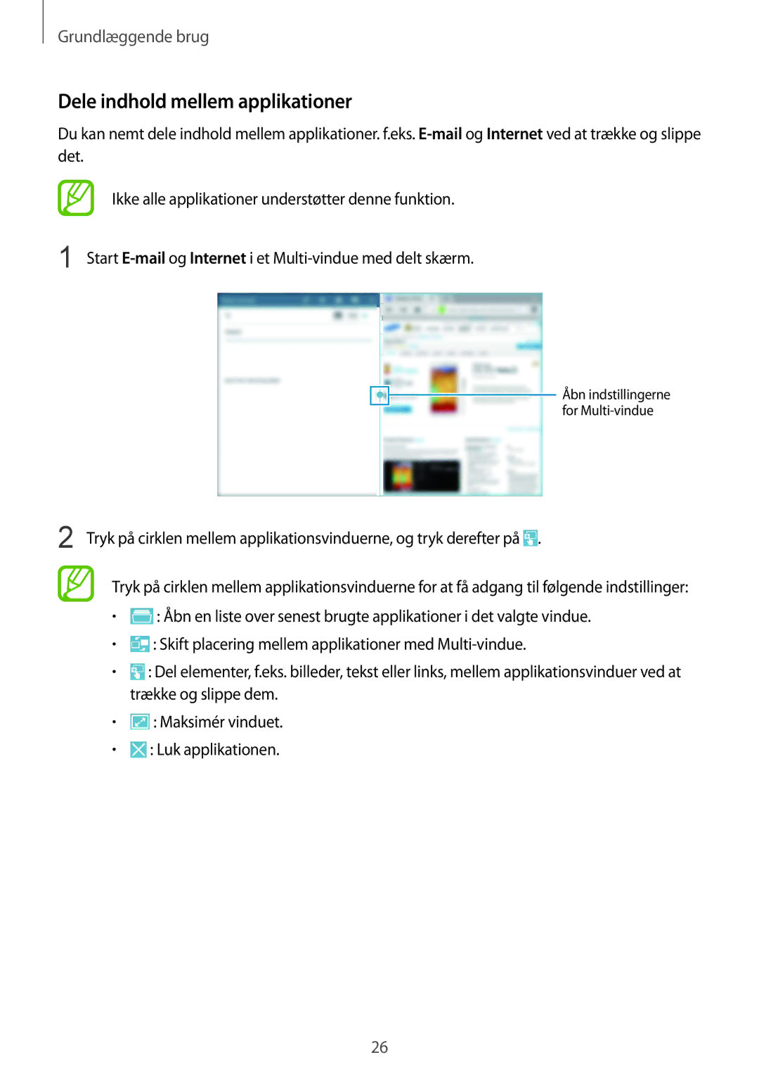 Samsung SM-T9000ZKANEE, SM-T9000ZWANEE manual Dele indhold mellem applikationer 