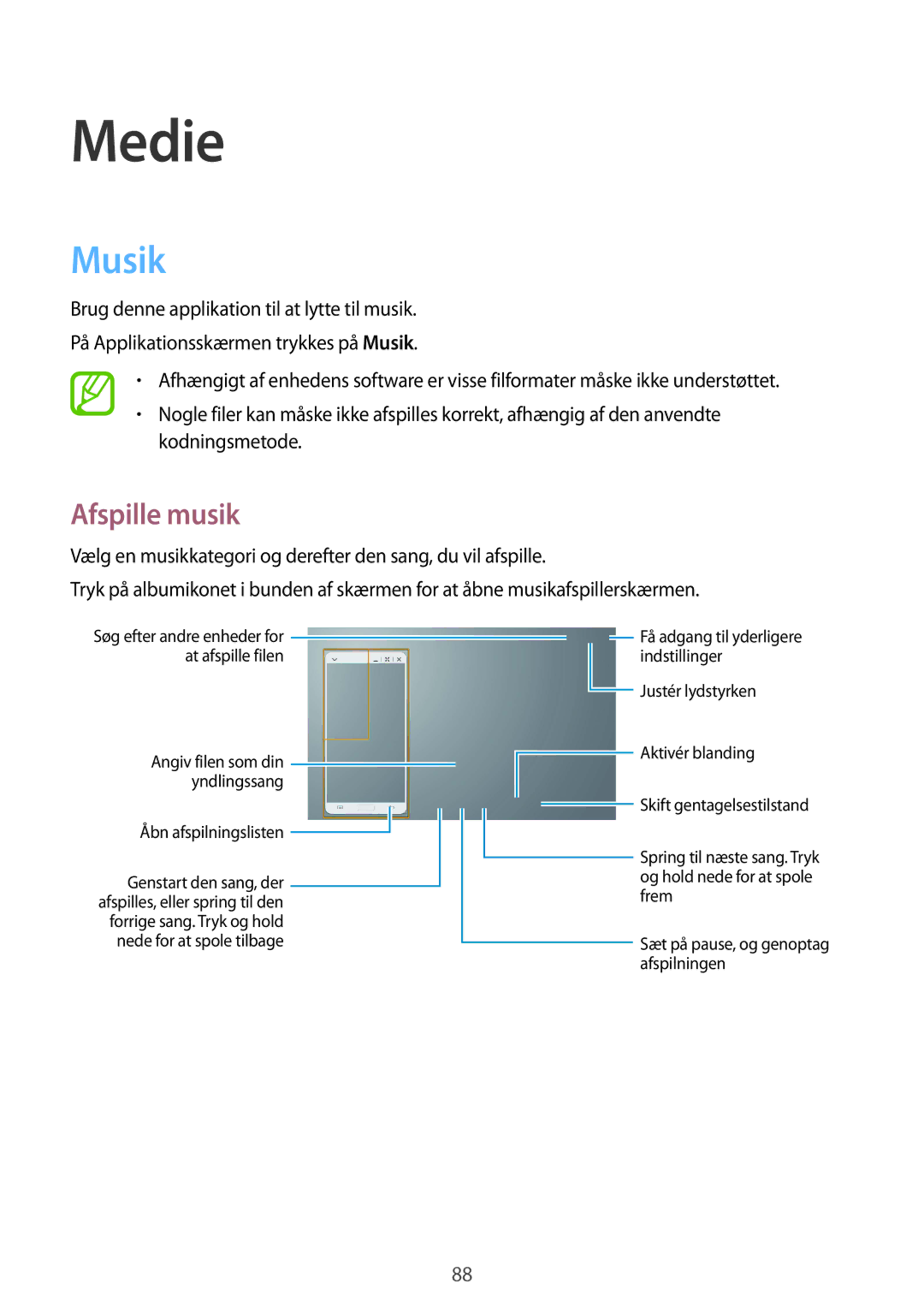 Samsung SM-T9000ZKANEE, SM-T9000ZWANEE manual Musik, Afspille musik 