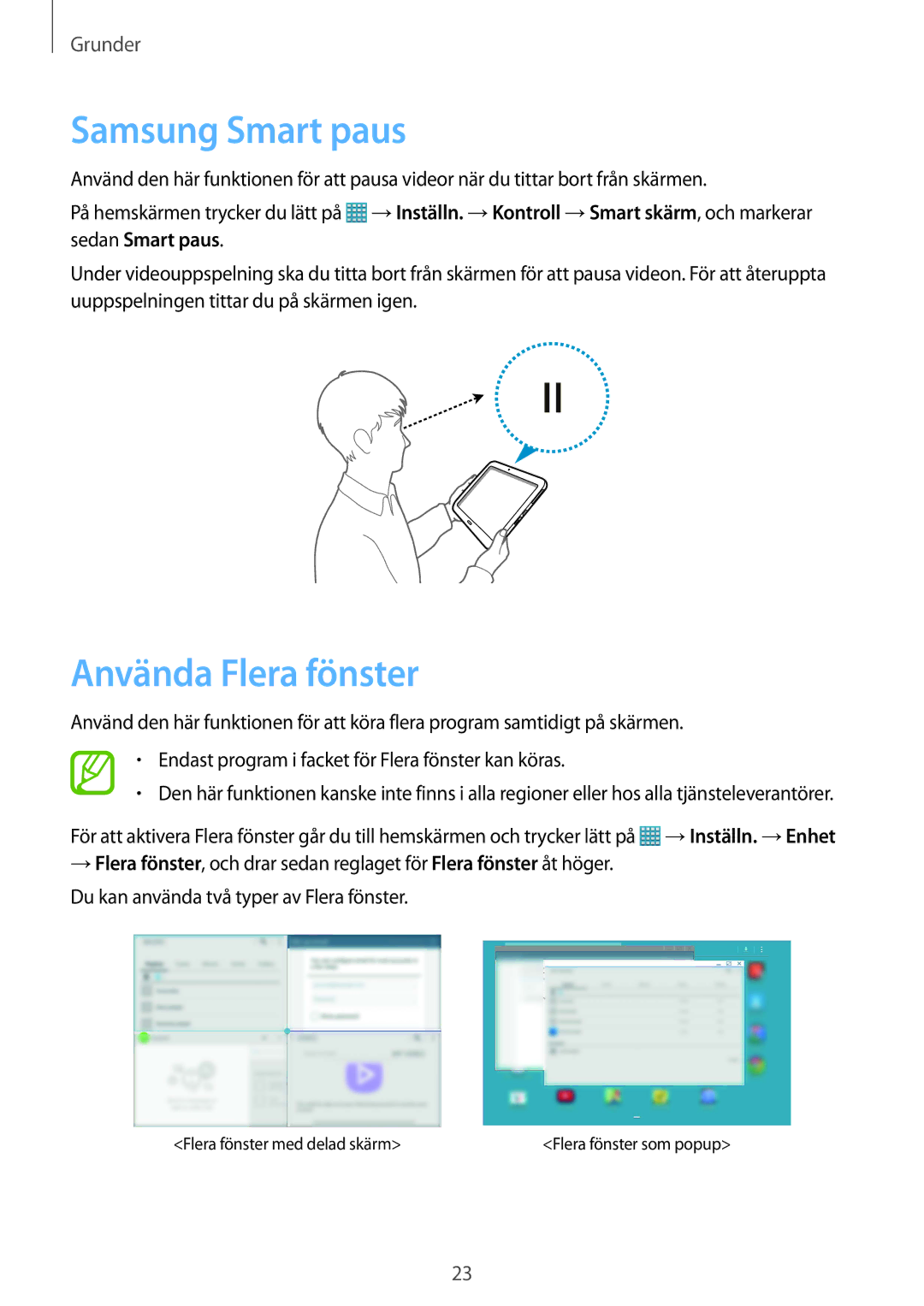 Samsung SM-T9000ZWANEE, SM-T9000ZKANEE manual Samsung Smart paus, Använda Flera fönster 