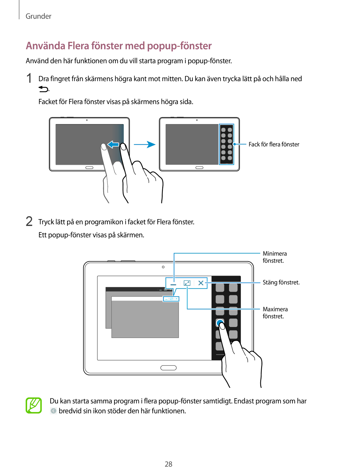 Samsung SM-T9000ZKANEE, SM-T9000ZWANEE manual Använda Flera fönster med popup-fönster 