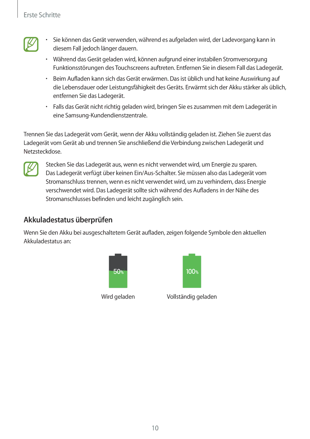 Samsung SM-T9000ZKADBT, SM-T9000ZWADBT, SM-T9000ZKAXEF manual Akkuladestatus überprüfen 
