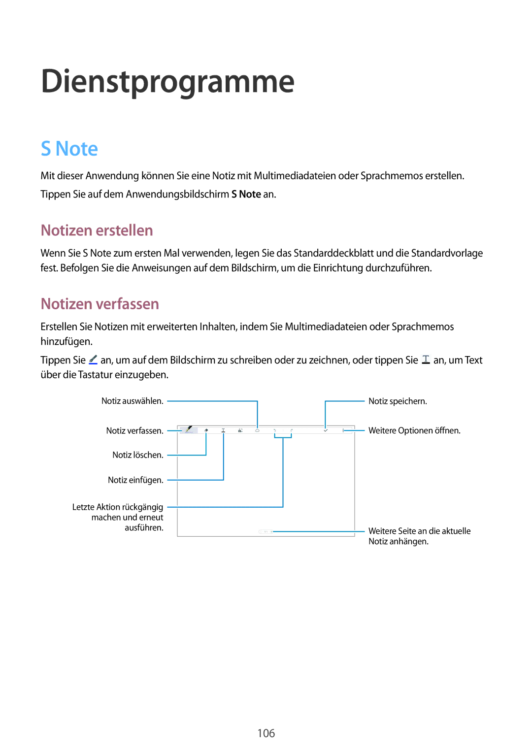 Samsung SM-T9000ZKADBT, SM-T9000ZWADBT, SM-T9000ZKAXEF manual Notizen erstellen, Notizen verfassen 