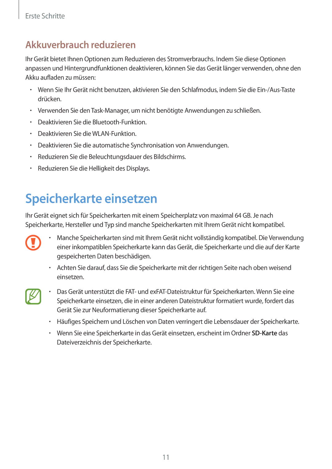 Samsung SM-T9000ZKAXEF, SM-T9000ZWADBT, SM-T9000ZKADBT manual Speicherkarte einsetzen, Akkuverbrauch reduzieren 