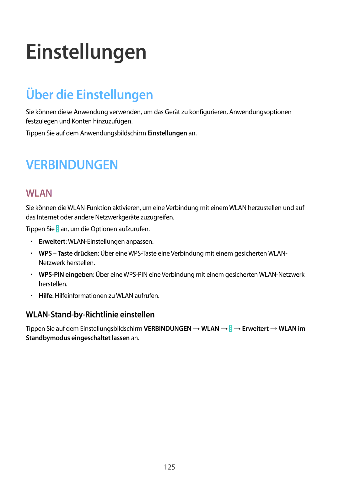 Samsung SM-T9000ZKAXEF, SM-T9000ZWADBT, SM-T9000ZKADBT manual Über die Einstellungen, WLAN-Stand-by-Richtlinie einstellen 