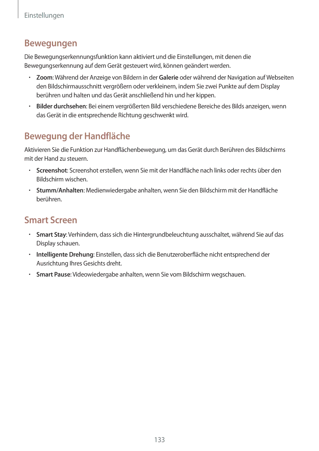 Samsung SM-T9000ZKADBT, SM-T9000ZWADBT, SM-T9000ZKAXEF manual Bewegungen, Bewegung der Handfläche, Smart Screen 