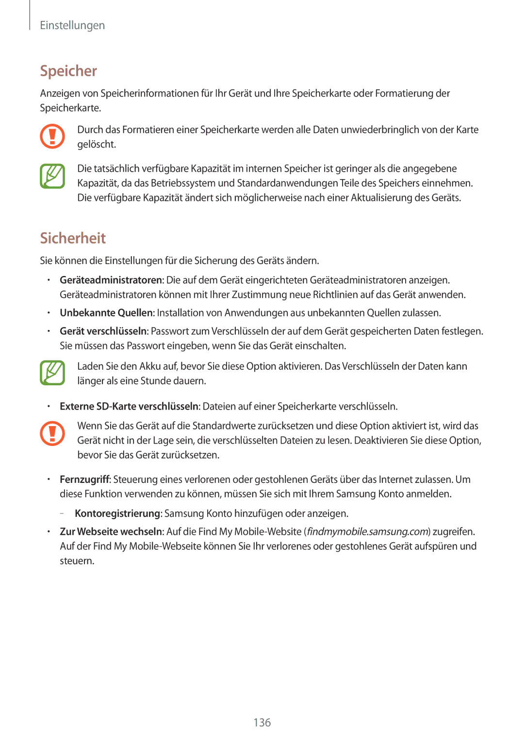 Samsung SM-T9000ZKADBT, SM-T9000ZWADBT, SM-T9000ZKAXEF manual Speicher, Sicherheit 