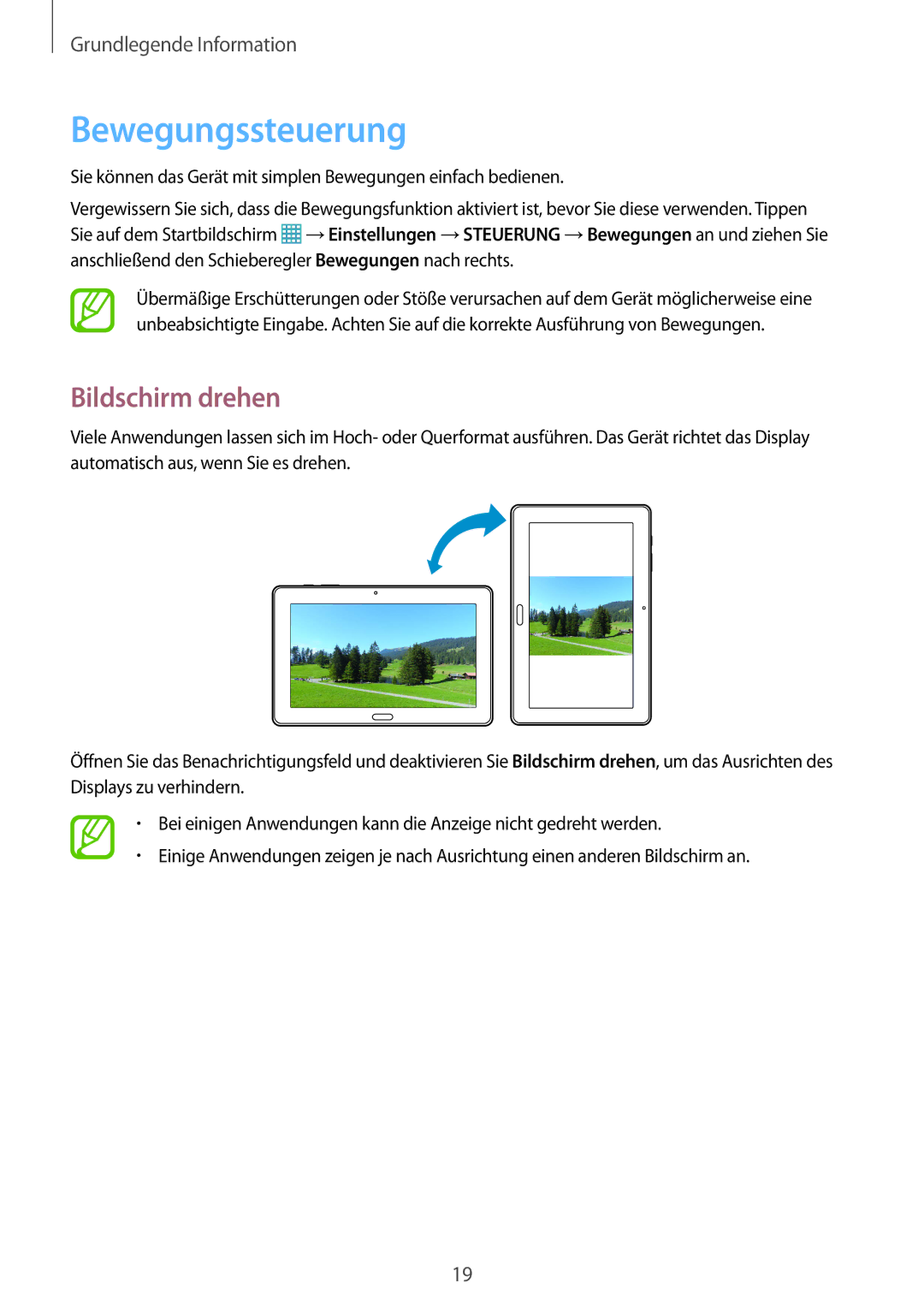 Samsung SM-T9000ZKADBT, SM-T9000ZWADBT, SM-T9000ZKAXEF manual Bewegungssteuerung, Bildschirm drehen 