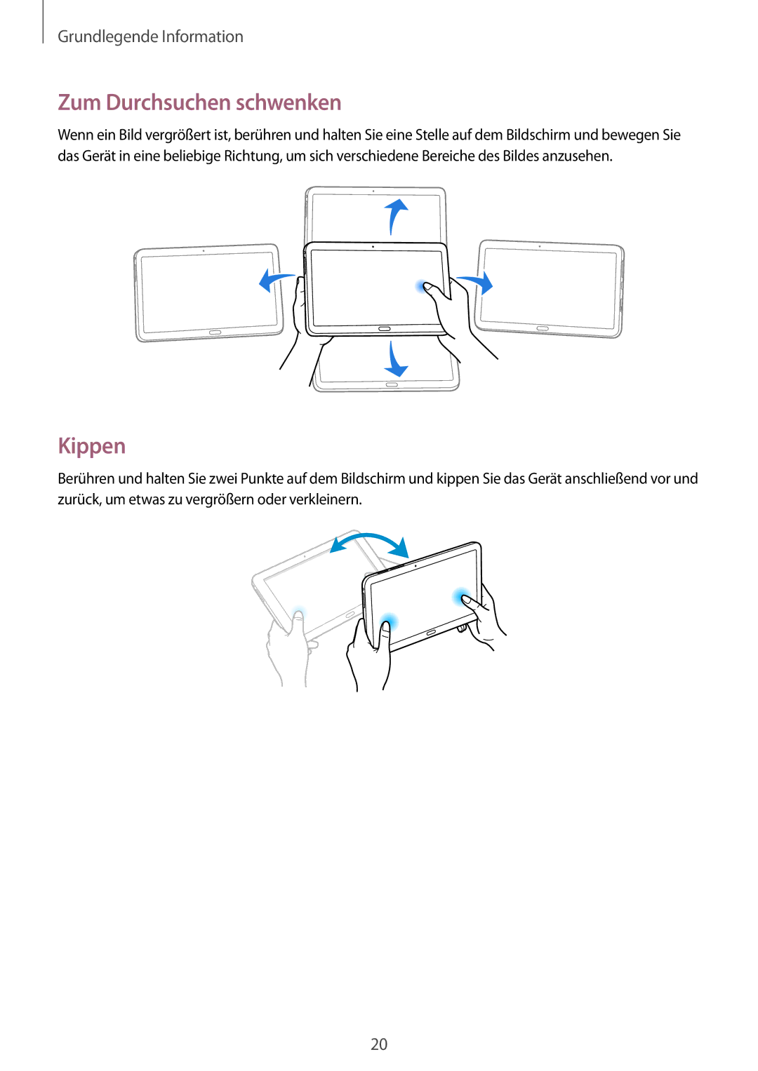 Samsung SM-T9000ZKAXEF, SM-T9000ZWADBT, SM-T9000ZKADBT manual Zum Durchsuchen schwenken, Kippen 