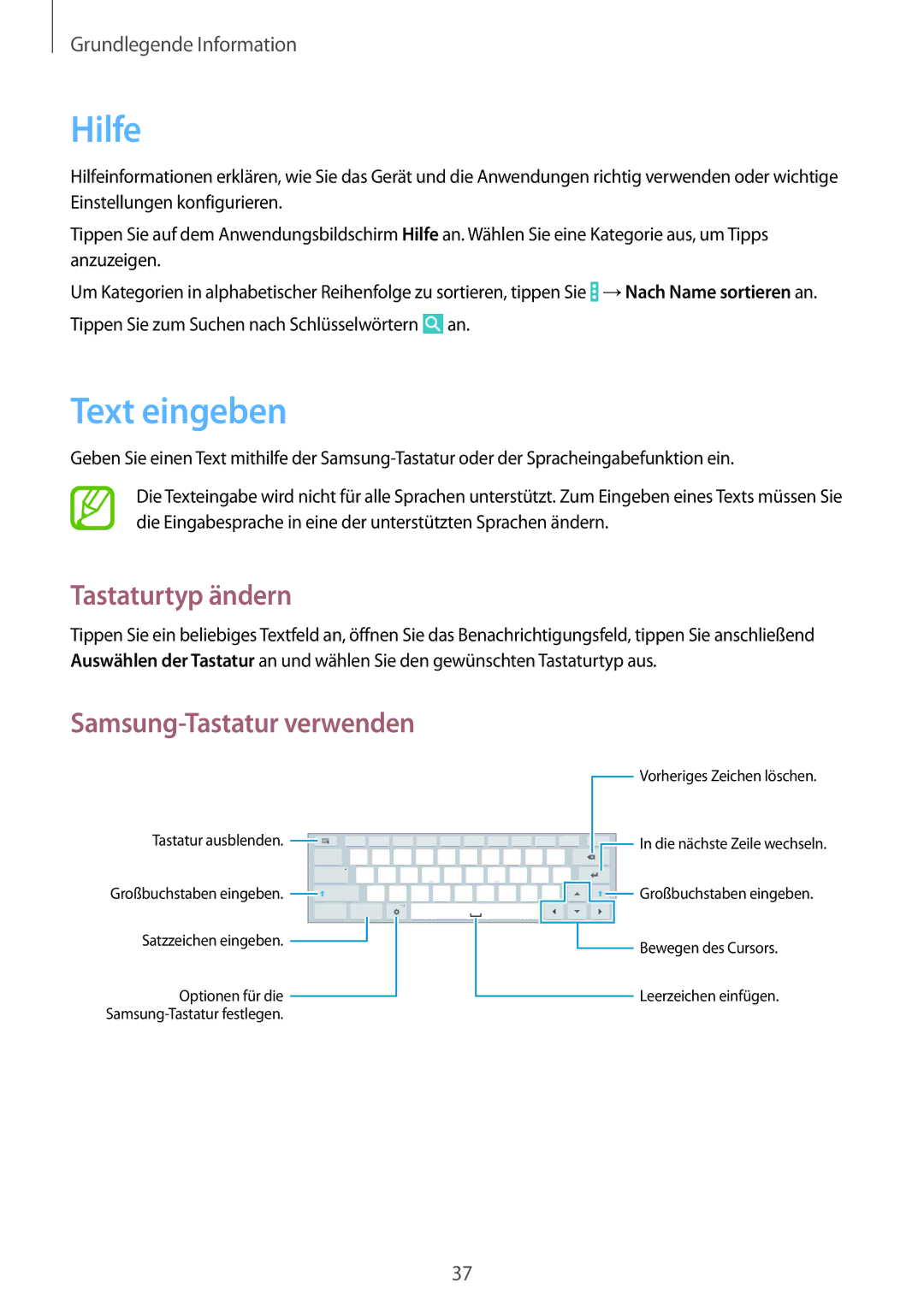 Samsung SM-T9000ZKADBT, SM-T9000ZWADBT, SM-T9000ZKAXEF manual Hilfe, Text eingeben, Tastaturtyp ändern 