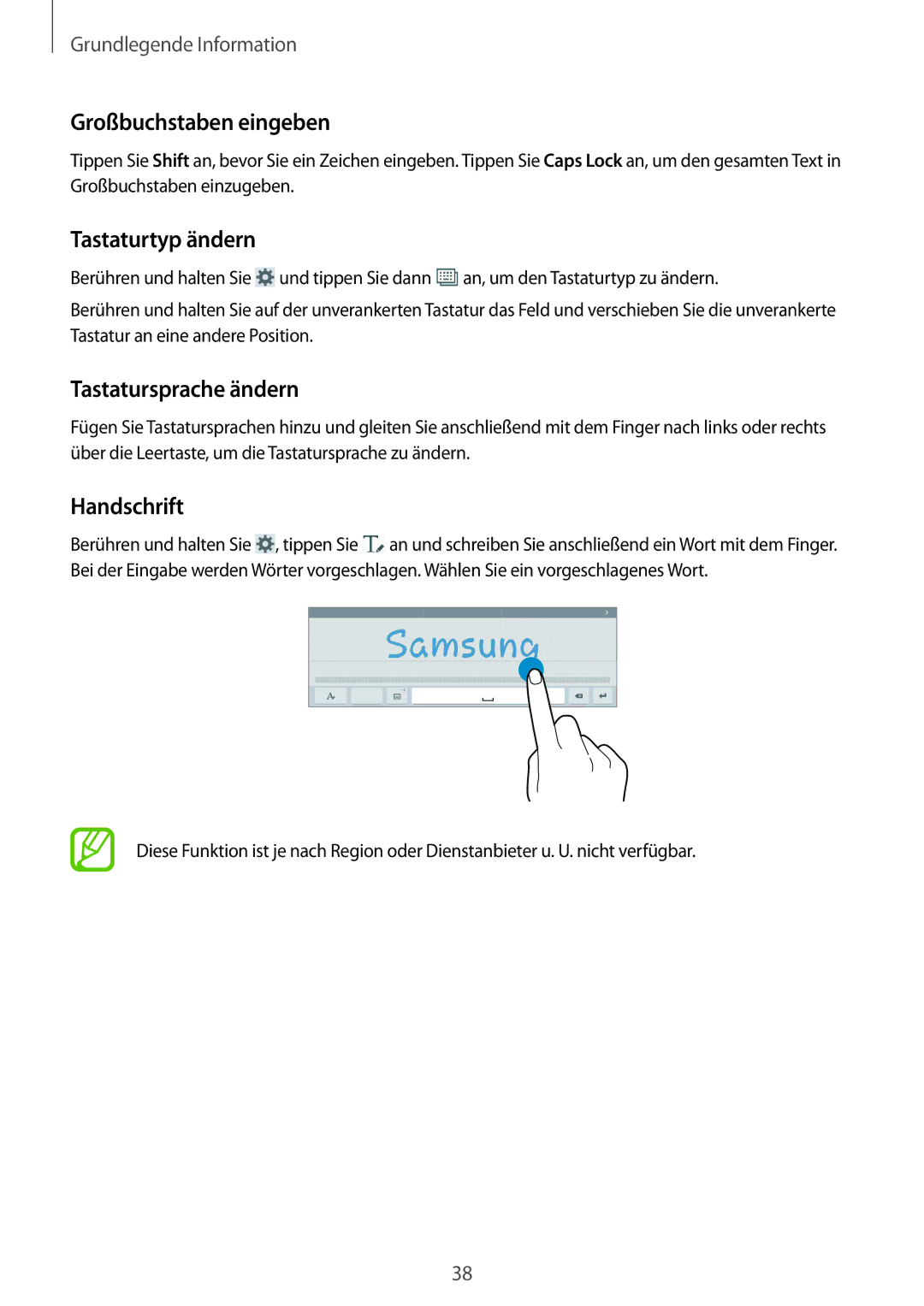 Samsung SM-T9000ZKAXEF, SM-T9000ZWADBT Großbuchstaben eingeben, Tastaturtyp ändern, Tastatursprache ändern, Handschrift 