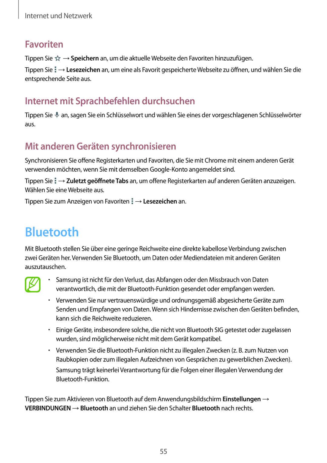 Samsung SM-T9000ZKADBT, SM-T9000ZWADBT, SM-T9000ZKAXEF manual Bluetooth, Mit anderen Geräten synchronisieren 