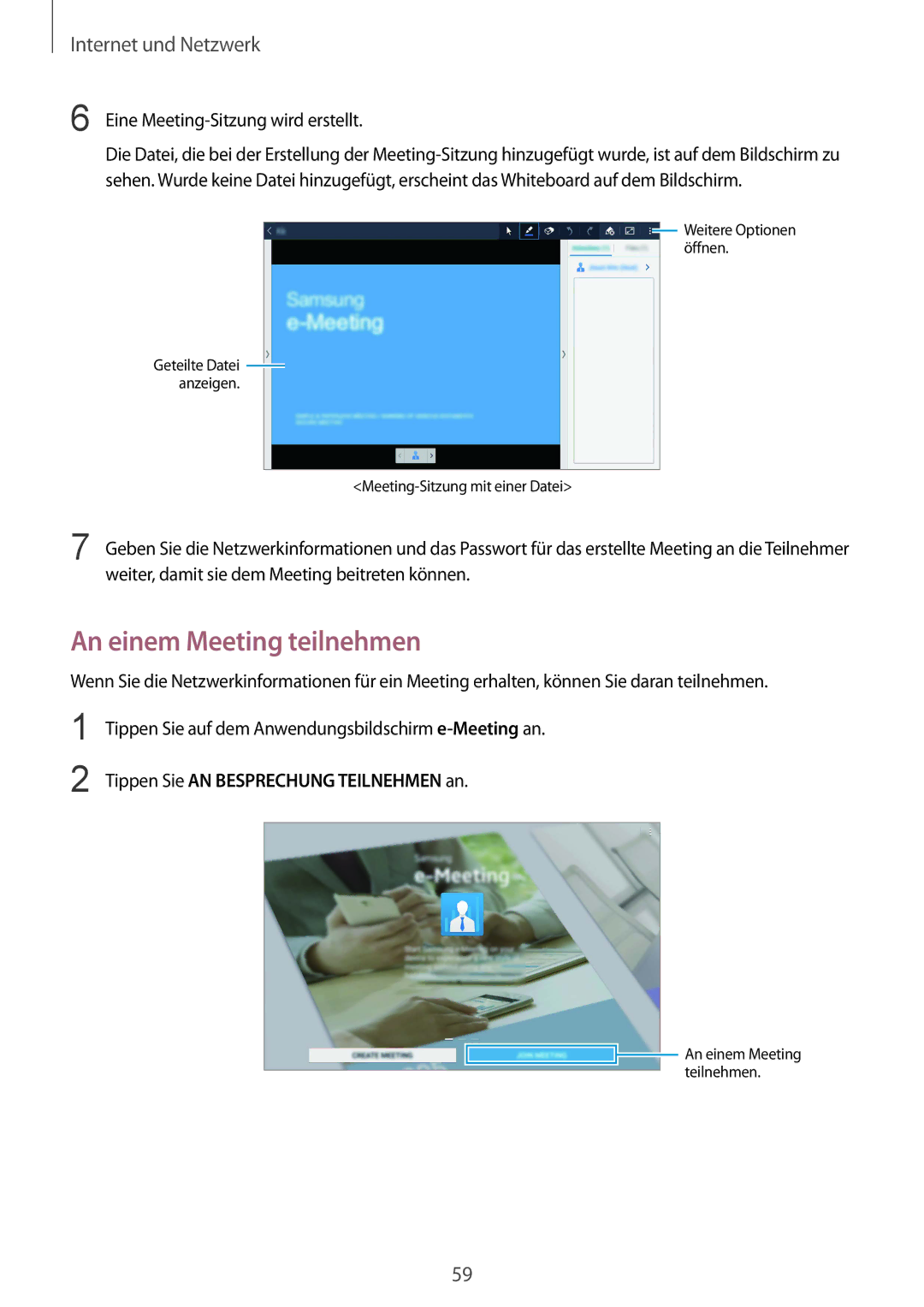 Samsung SM-T9000ZKAXEF, SM-T9000ZWADBT, SM-T9000ZKADBT manual An einem Meeting teilnehmen, Eine Meeting-Sitzung wird erstellt 