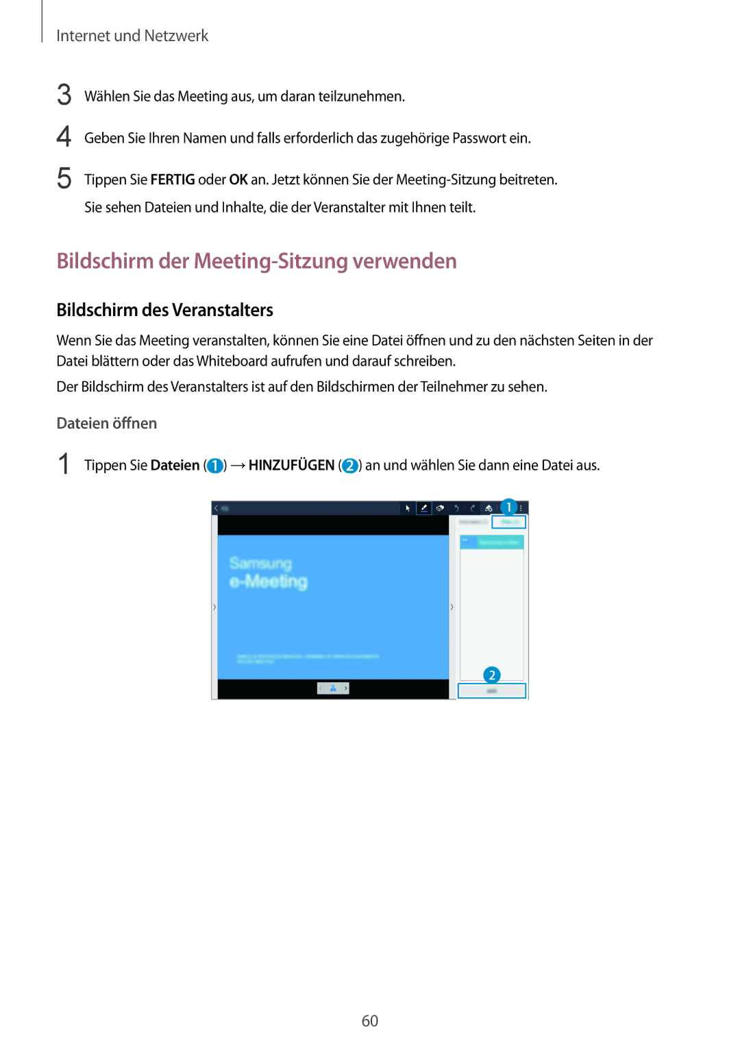 Samsung SM-T9000ZWADBT, SM-T9000ZKADBT manual Bildschirm der Meeting-Sitzung verwenden, Bildschirm des Veranstalters 