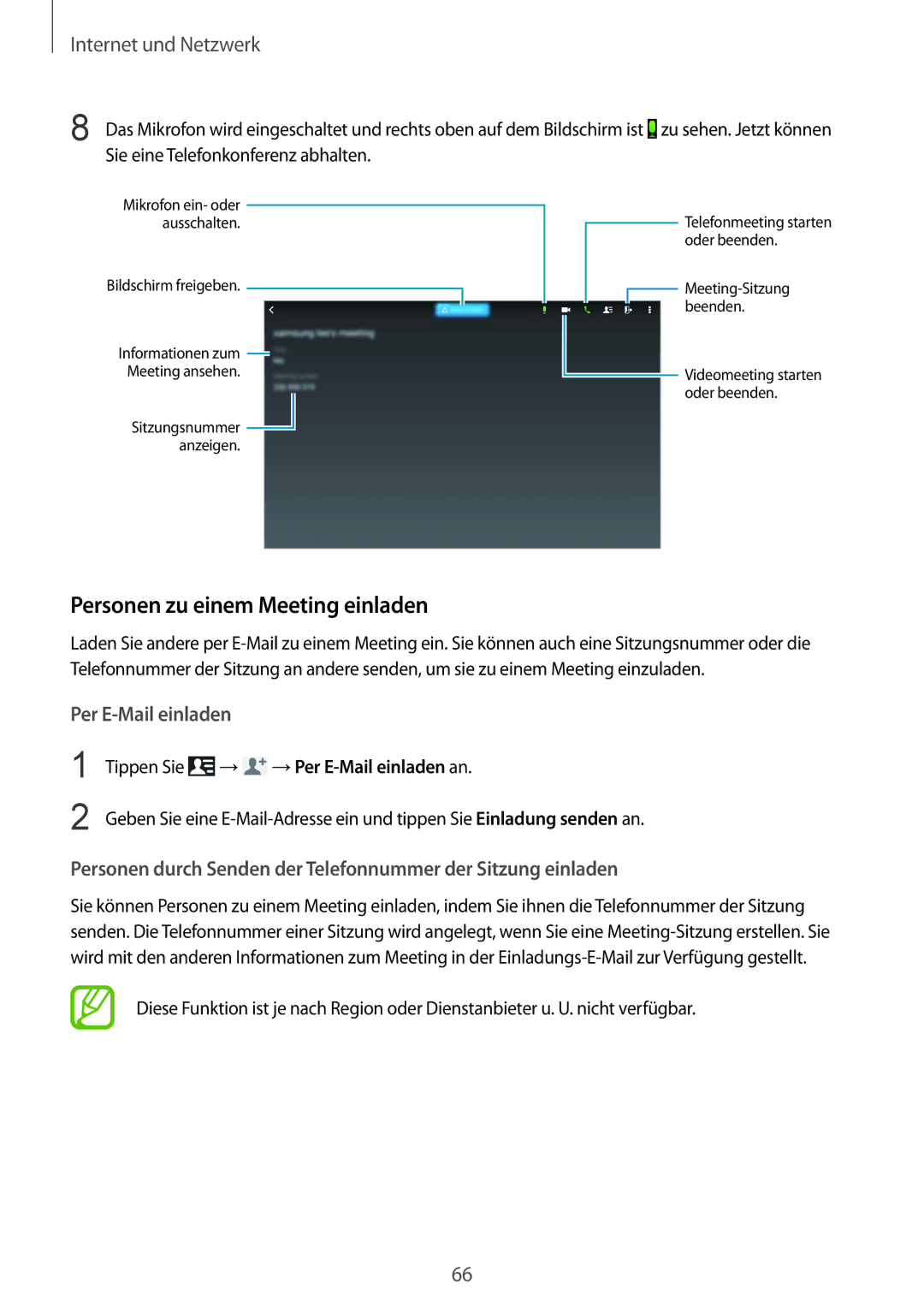 Samsung SM-T9000ZWADBT, SM-T9000ZKADBT, SM-T9000ZKAXEF manual Personen zu einem Meeting einladen, Bildschirm freigeben 