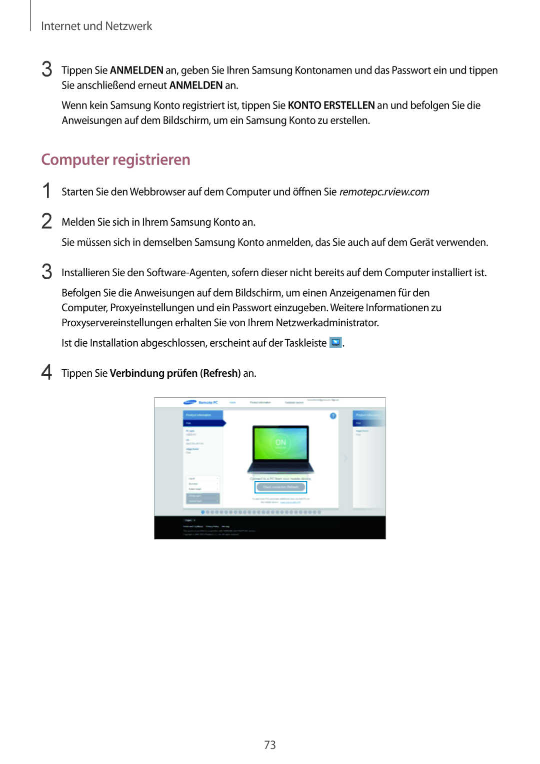 Samsung SM-T9000ZKADBT, SM-T9000ZWADBT, SM-T9000ZKAXEF manual Computer registrieren 