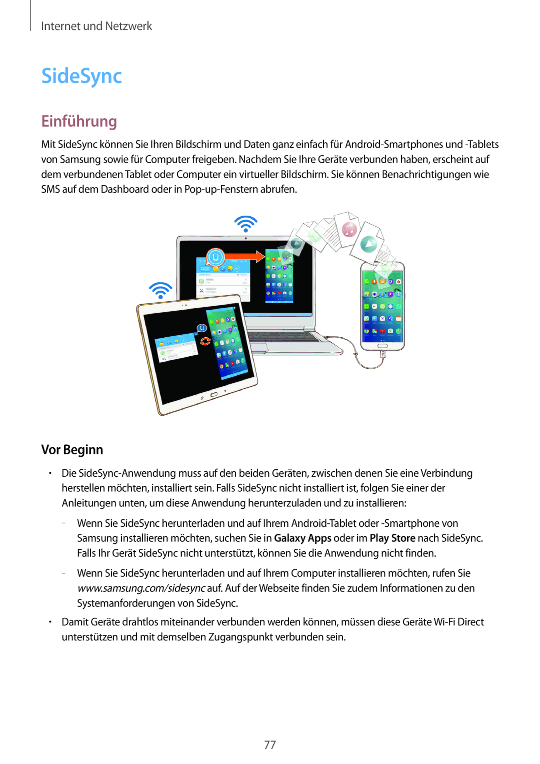 Samsung SM-T9000ZKAXEF, SM-T9000ZWADBT, SM-T9000ZKADBT manual SideSync, Einführung, Vor Beginn 