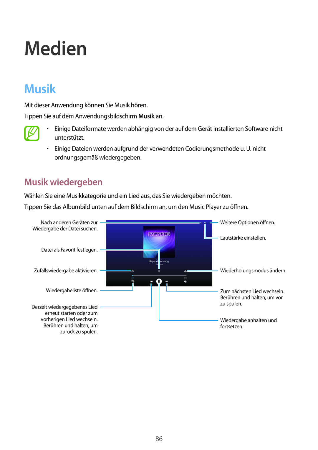 Samsung SM-T9000ZKAXEF, SM-T9000ZWADBT, SM-T9000ZKADBT manual Musik wiedergeben 