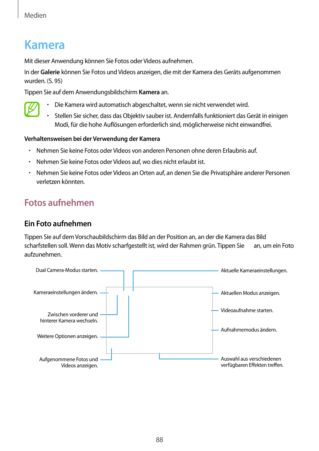 Samsung SM-T9000ZKADBT, SM-T9000ZWADBT, SM-T9000ZKAXEF manual Kamera, Fotos aufnehmen, Ein Foto aufnehmen 