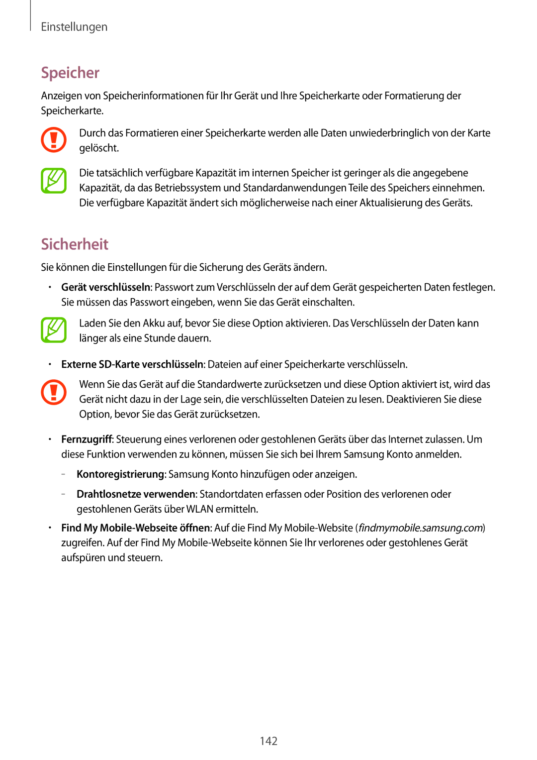 Samsung SM-T9000ZKADBT, SM-T9000ZWADBT, SM-T9000ZKAXEF manual Speicher, Sicherheit 