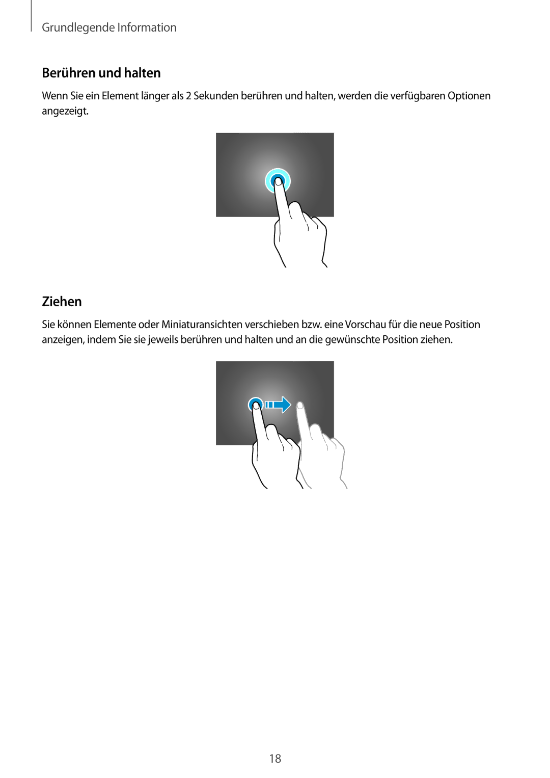 Samsung SM-T9000ZWADBT, SM-T9000ZKADBT, SM-T9000ZKAXEF manual Berühren und halten, Ziehen 