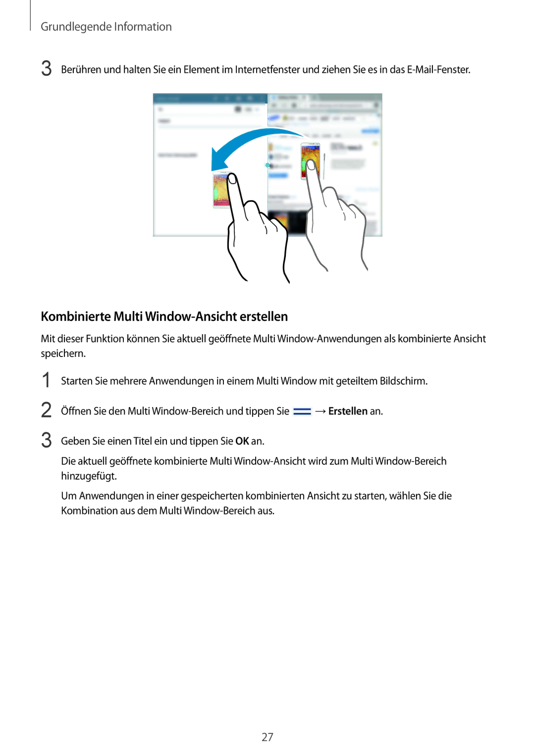 Samsung SM-T9000ZWADBT, SM-T9000ZKADBT, SM-T9000ZKAXEF manual Kombinierte Multi Window-Ansicht erstellen 