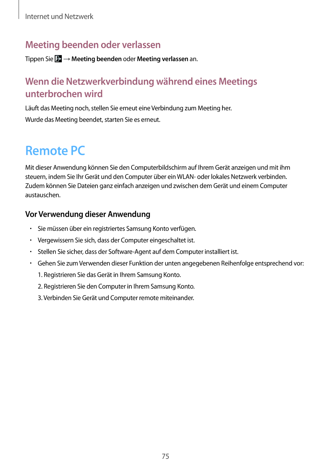 Samsung SM-T9000ZWADBT, SM-T9000ZKADBT, SM-T9000ZKAXEF Remote PC, Tippen Sie →Meeting beenden oder Meeting verlassen an 