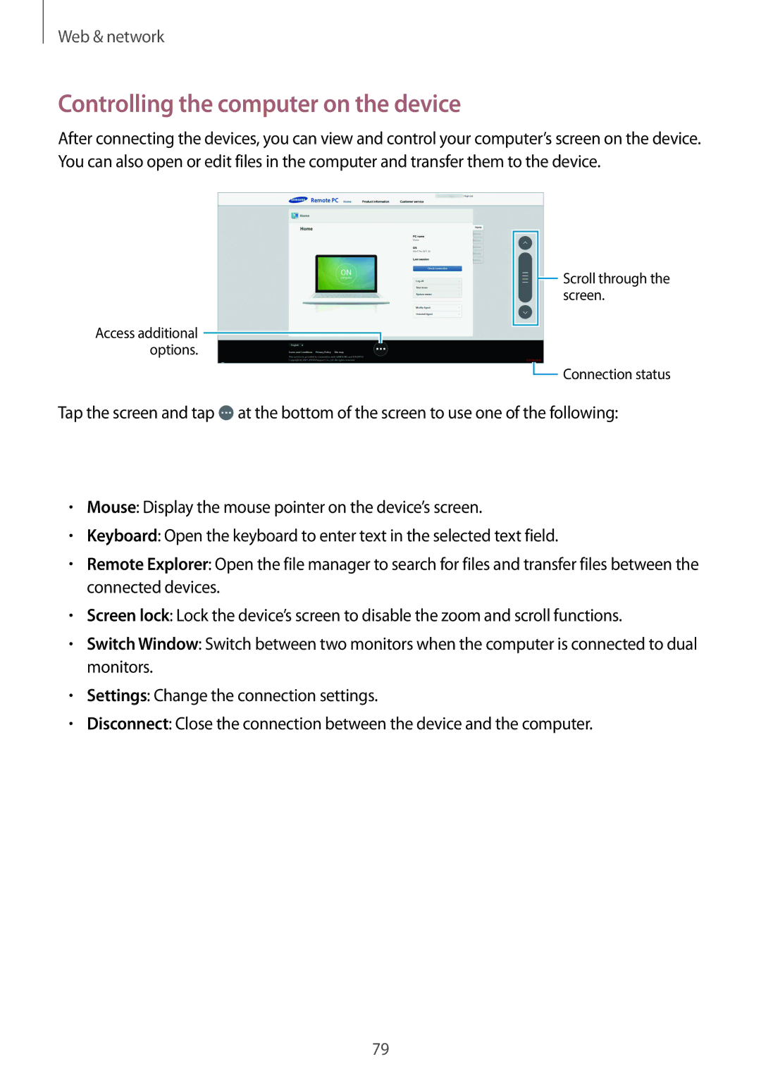 Samsung SM-T9000ZWAXEF, SM-T9000ZWADBT, SM-T9000ZKADBT, SM-T9000ZKAXEF, SM-T9000ZKAAUT Controlling the computer on the device 