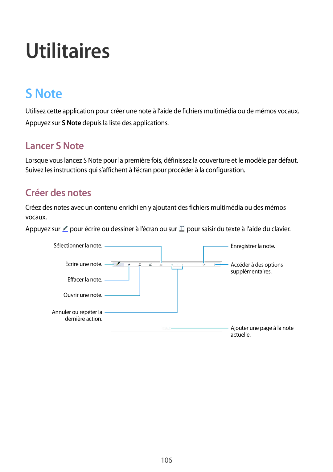 Samsung SM-T9000ZWAXEF, SM-T9000ZKAXEF manual Lancer S Note, Créer des notes 