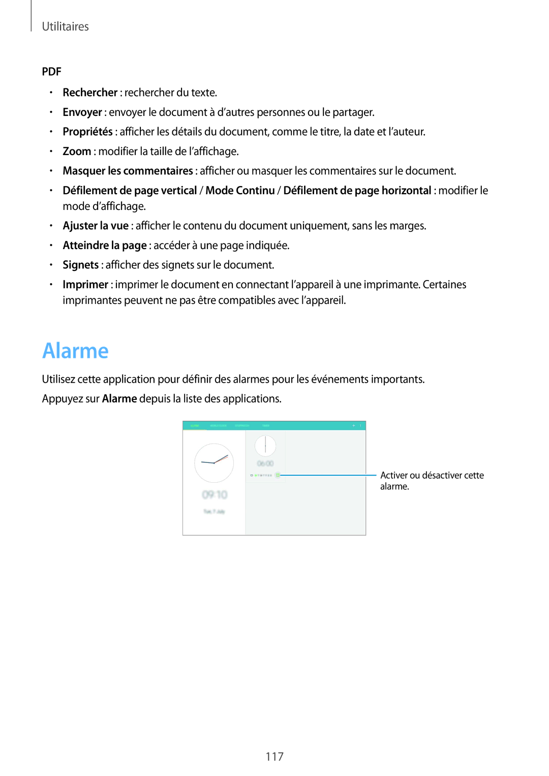 Samsung SM-T9000ZKAXEF, SM-T9000ZWAXEF manual Alarme 