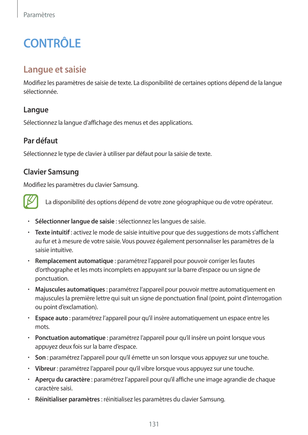 Samsung SM-T9000ZKAXEF, SM-T9000ZWAXEF manual Langue et saisie, Par défaut, Clavier Samsung 