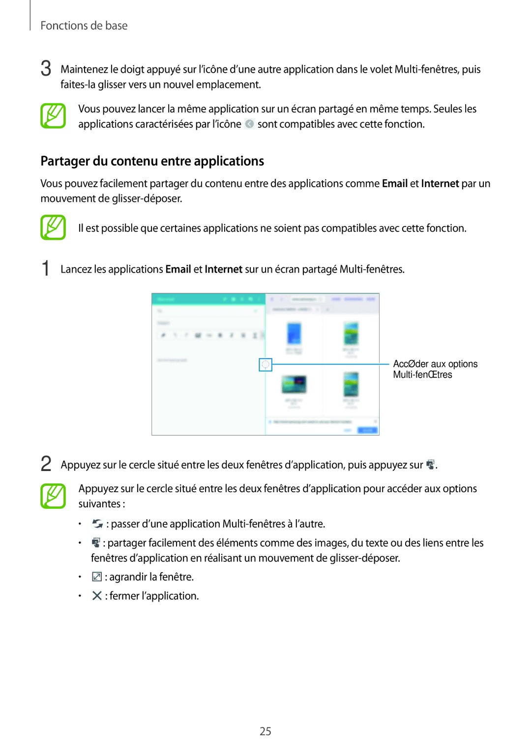 Samsung SM-T9000ZKAXEF, SM-T9000ZWAXEF manual Partager du contenu entre applications 