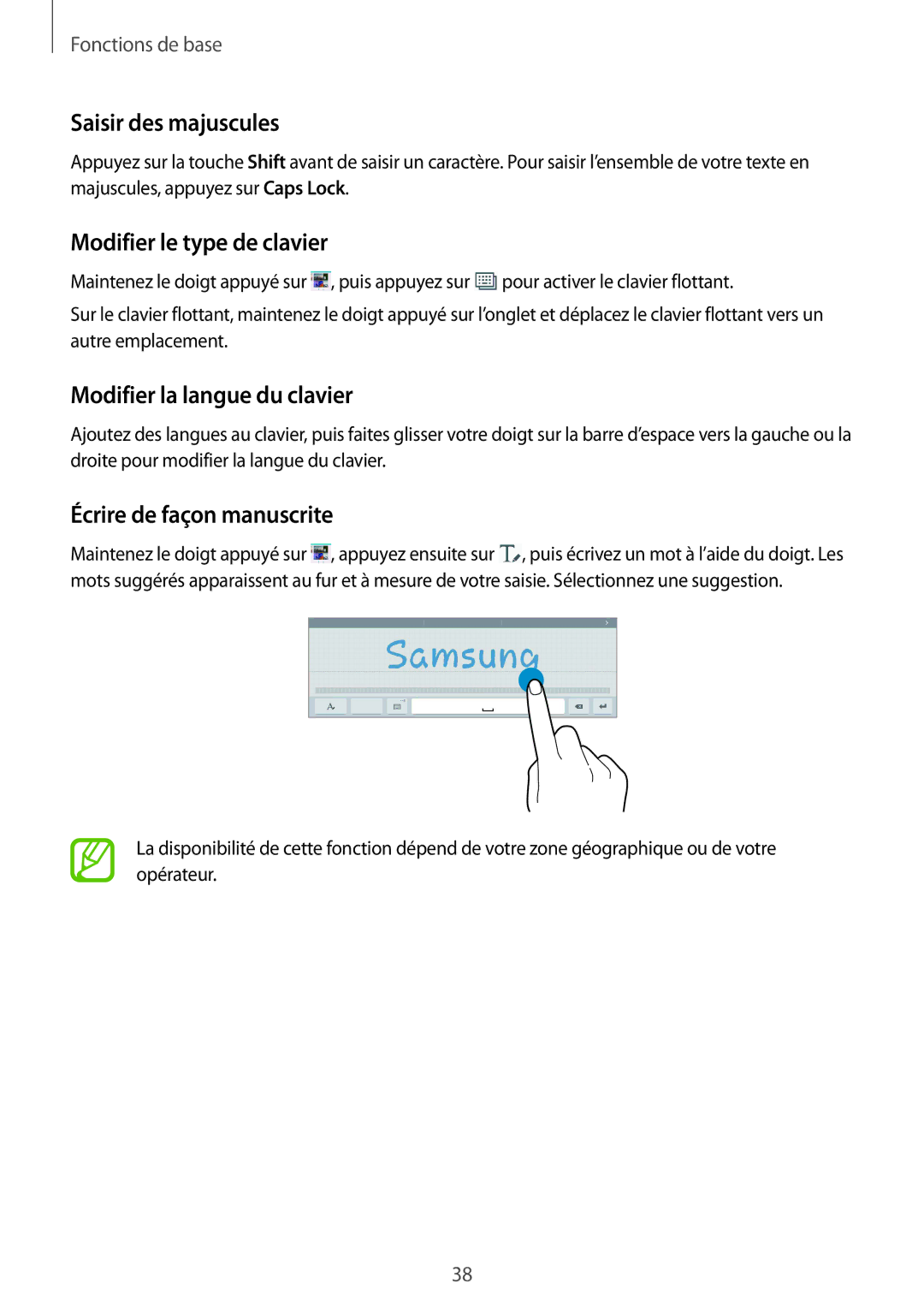 Samsung SM-T9000ZWAXEF, SM-T9000ZKAXEF Saisir des majuscules, Modifier le type de clavier, Modifier la langue du clavier 