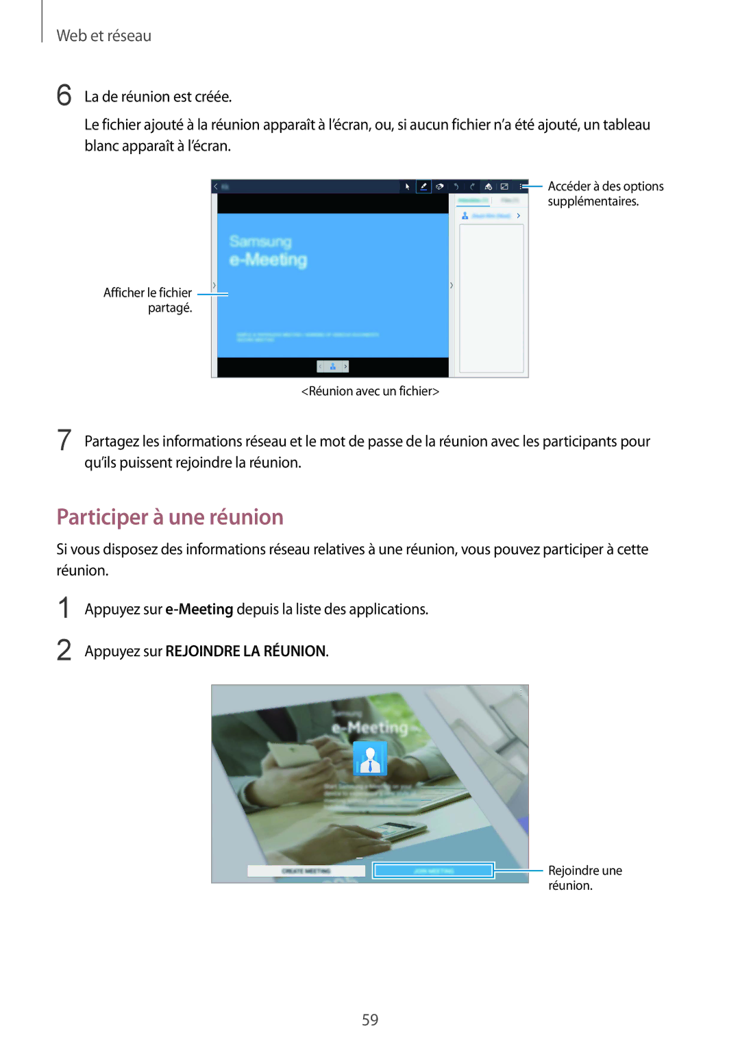 Samsung SM-T9000ZKAXEF, SM-T9000ZWAXEF manual Participer à une réunion 