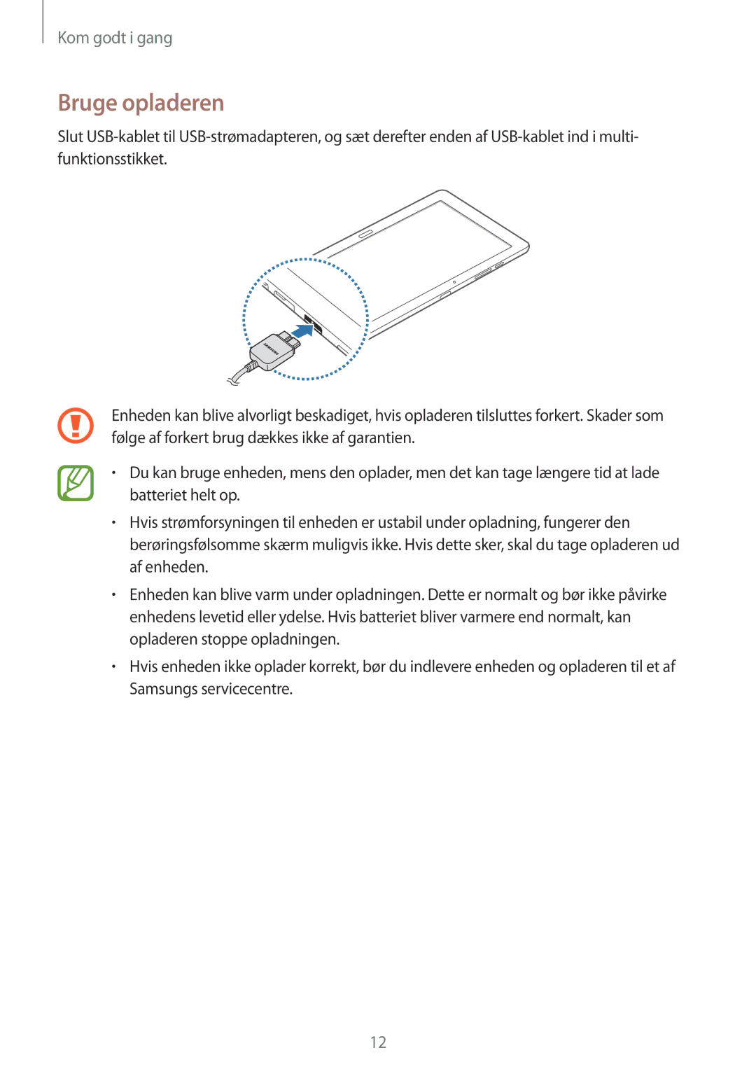 Samsung SM-T9050ZKANEE, SM-T9050ZWANEE manual Bruge opladeren 