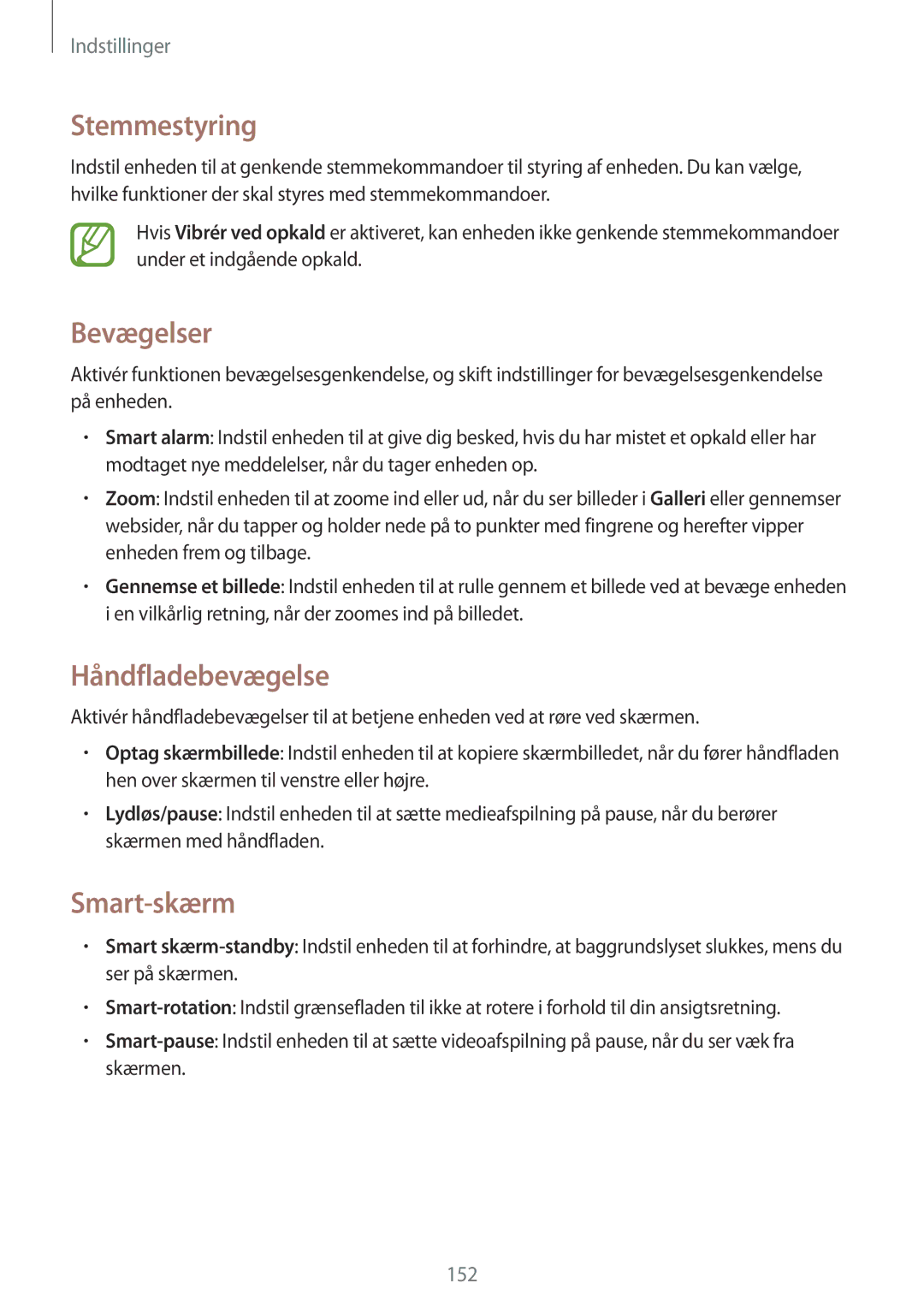 Samsung SM-T9050ZKANEE, SM-T9050ZWANEE manual Stemmestyring, Bevægelser, Håndfladebevægelse, Smart-skærm 