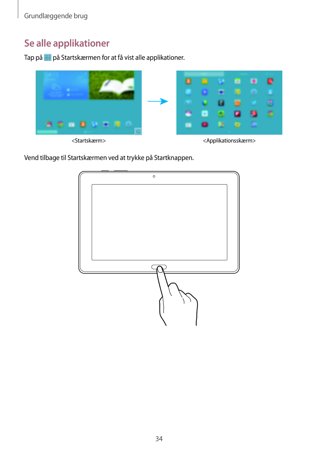 Samsung SM-T9050ZKANEE, SM-T9050ZWANEE Se alle applikationer, Tap på på Startskærmen for at få vist alle applikationer 