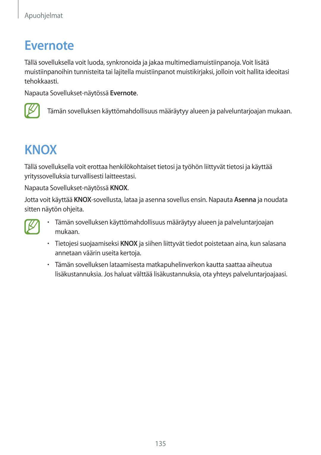 Samsung SM-T9050ZWANEE, SM-T9050ZKANEE manual Evernote, Knox 